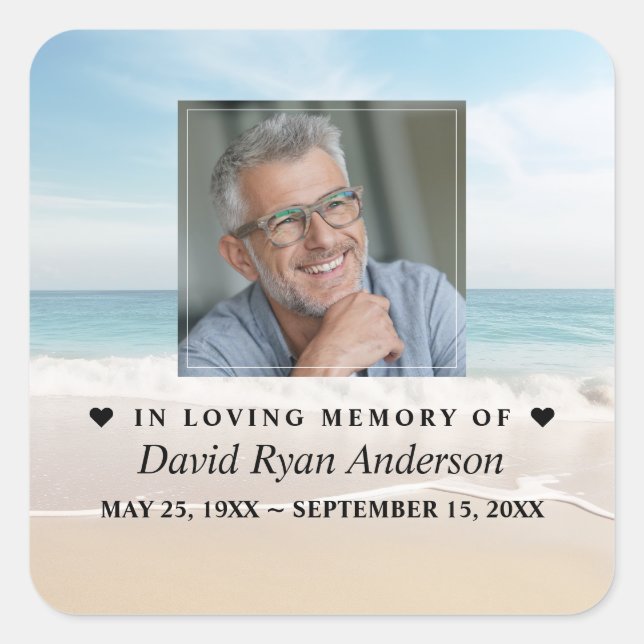 Beach Celebration of Life Photo Funeral Memorial  Square Sticker (Front)