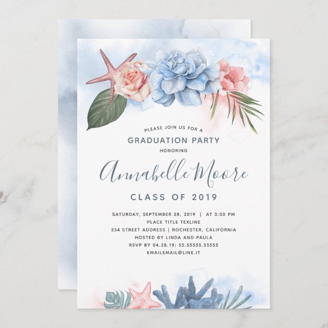 Beach Celebration | Tropical Graduation Party Invitation (Front/Back)