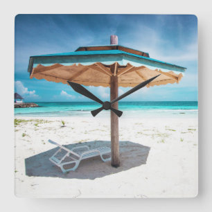 Beach Chair And Umbrella   Silver Sands Beach Square Wall Clock