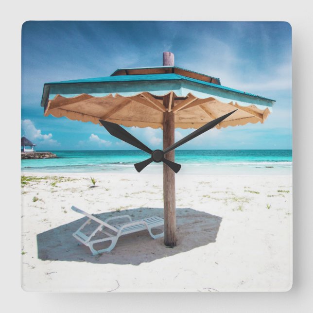 Beach Chair And Umbrella | Silver Sands Beach Square Wall Clock (Front)