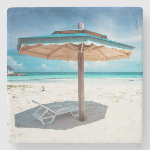 Beach Chair And Umbrella   Silver Sands Beach Stone Coaster
