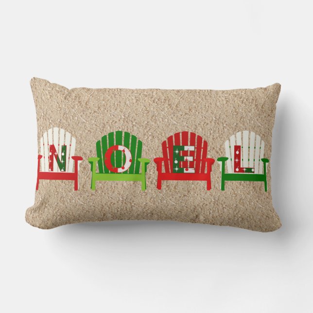 Beach chair Christmas Pillow with Santa on Sand Ba (Front)