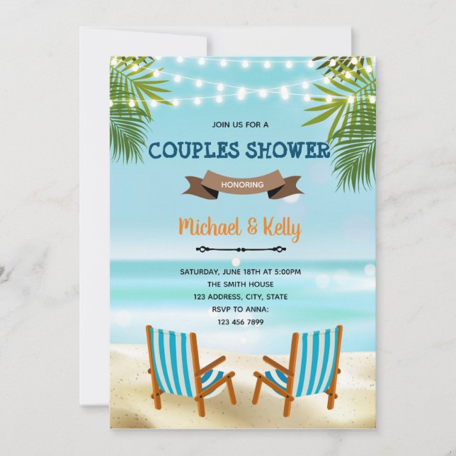 Beach chair couples shower invitation (Front)