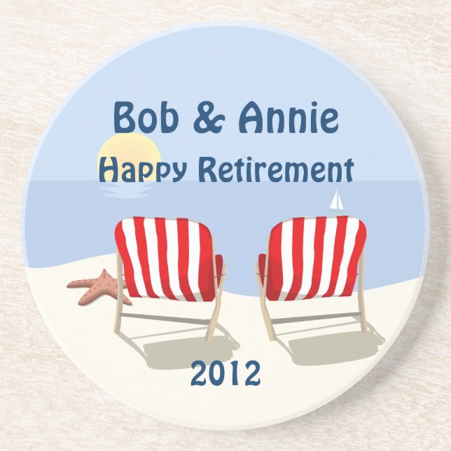 Beach Chair Retired Personalised Coaster (Front)