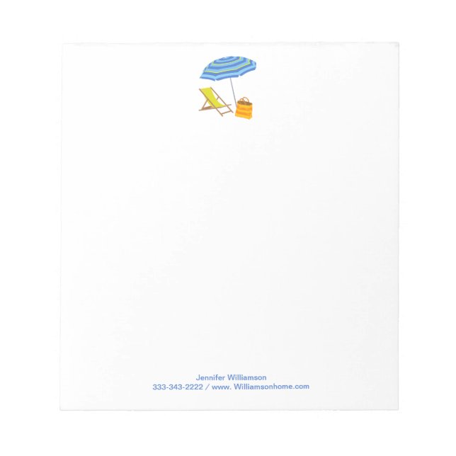 Beach Chair Umbrella Tropical Summer Stripe Ocean  Notepad (Front)