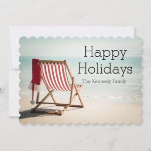 Beach chair with santa hat holiday card