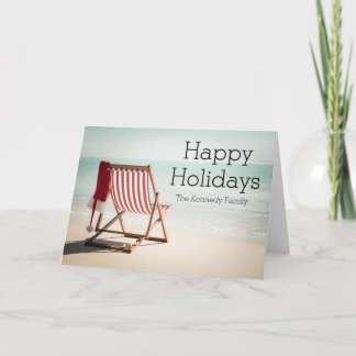 Beach chair with santa hat holiday card