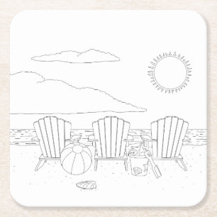 Beach Chairs Adult Colouring Paper Coaster