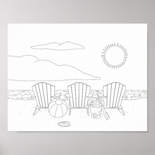 Beach Chairs Adult Colouring Poster (Front)