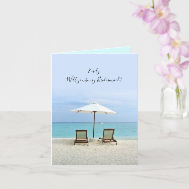 Beach Chairs Be My Bridesmaid Folded Cards (Orchid)