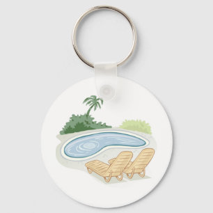 Beach Chairs by Pool Key Ring