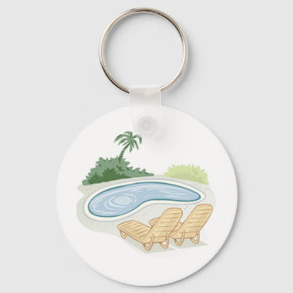 Beach Chairs by Pool Key Ring