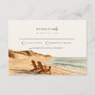 Beach Chairs Coastal Sunset Wedding RSVP Card 
