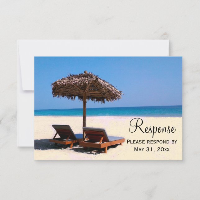 Beach Chairs Destination Wedding RSVP Card (Front)