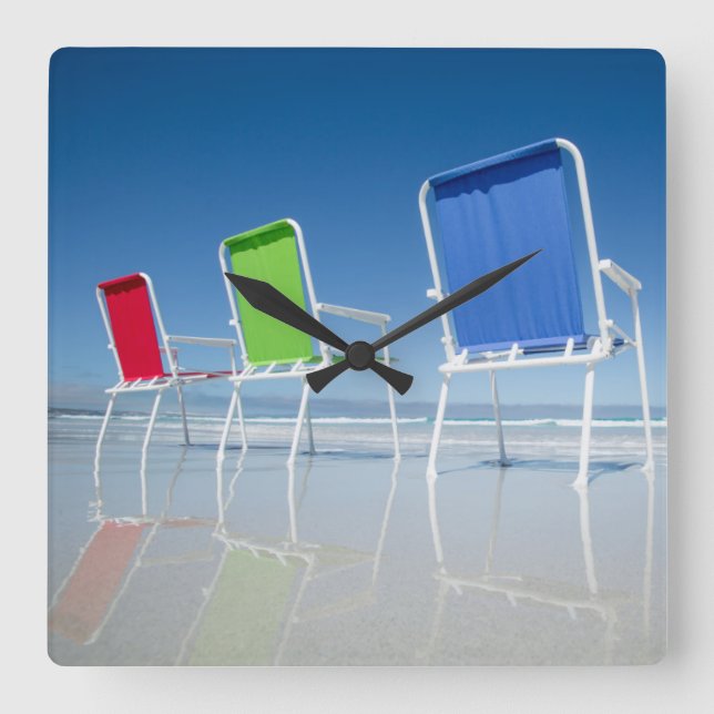 Beach Chairs In Australia Square Wall Clock (Front)