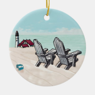 Beach Chairs lighthouse Ceramic Ornament