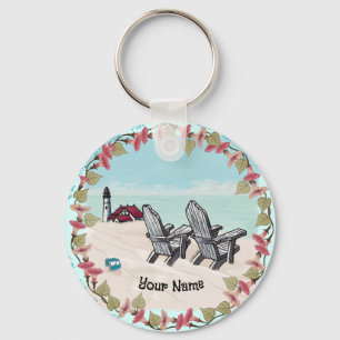 Beach Chairs lighthouse  Key Ring