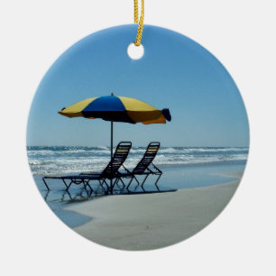 Beach Chairs on Daytona Beach Ceramic Tree Decoration