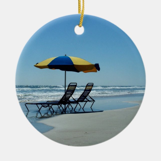 Beach Chairs on Daytona Beach Ceramic Tree Decoration (Front)