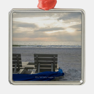 Beach chairs on St. Pete's beach at sunset. Metal Tree Decoration