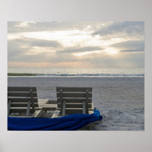 Beach chairs on St. Pete's beach at sunset. Poster