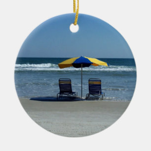 Beach Chairs on The Shoreline Ceramic Ornament