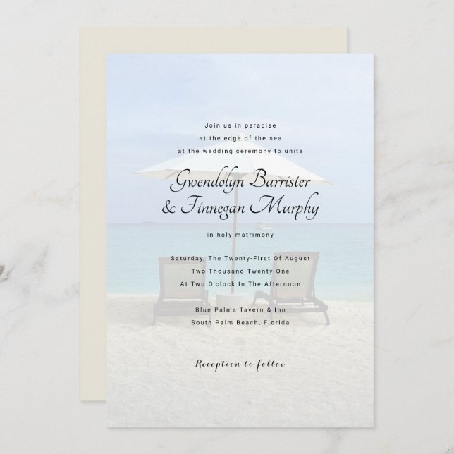 Beach Chairs Paradise Destination Wedding Invites (Front/Back)