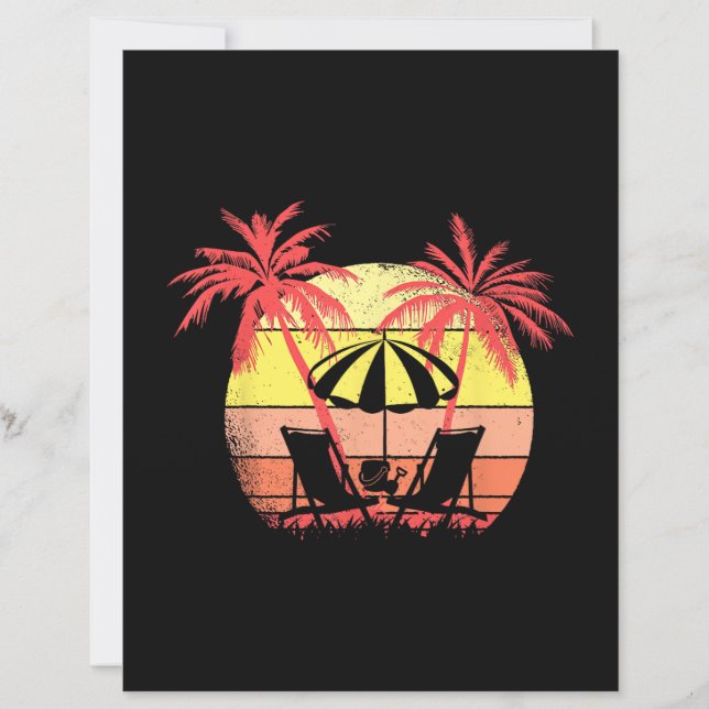 Beach Chairs Parasol Summer Sunset 80s Palm Tree (Front)