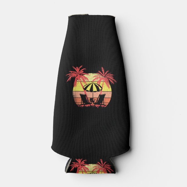 Beach Chairs Parasol Summer Sunset 80s Palm Tree Bottle Cooler (Front)