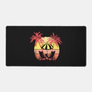 Beach Chairs Parasol Summer Sunset 80s Palm Tree Desk Mat