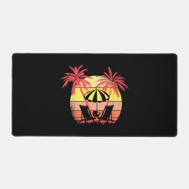 Beach Chairs Parasol Summer Sunset 80s Palm Tree Desk Mat (Front)