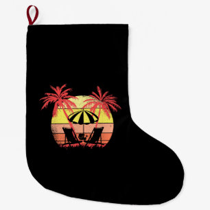 Beach Chairs Parasol Summer Sunset 80s Palm Tree Large Christmas Stocking