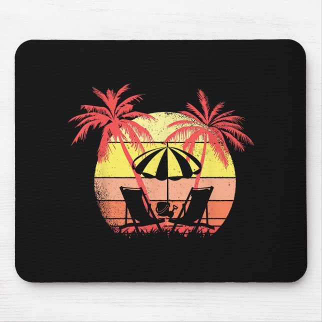 Beach Chairs Parasol Summer Sunset 80s Palm Tree Mouse Pad (Front)