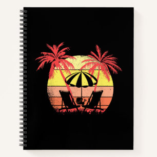 Beach Chairs Parasol Summer Sunset 80s Palm Tree Notebook
