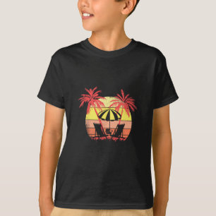 Beach Chairs Parasol Summer Sunset 80s Palm Tree T-Shirt