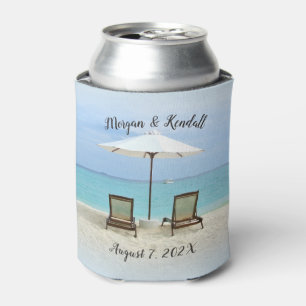 Beach Chairs Personalised Wedding Can Cooler