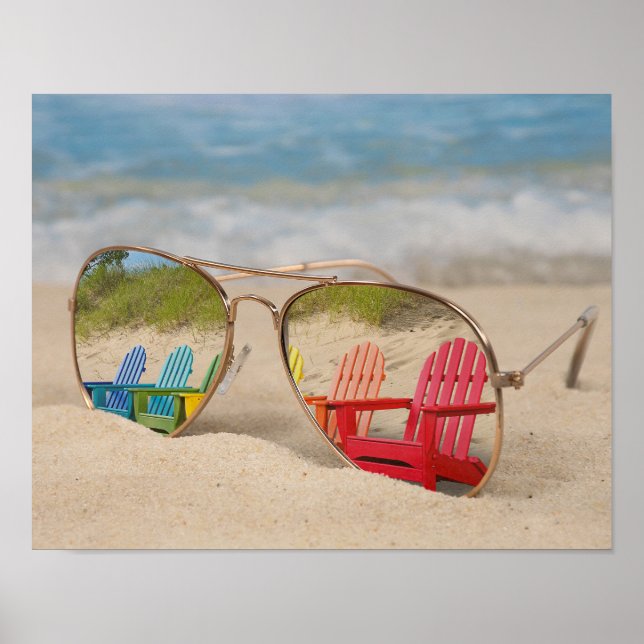Beach Chairs Reflection in Sunglasses Poster (Front)