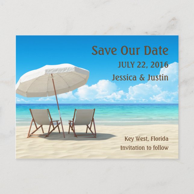 Beach Chairs Save the Date Card (Front)
