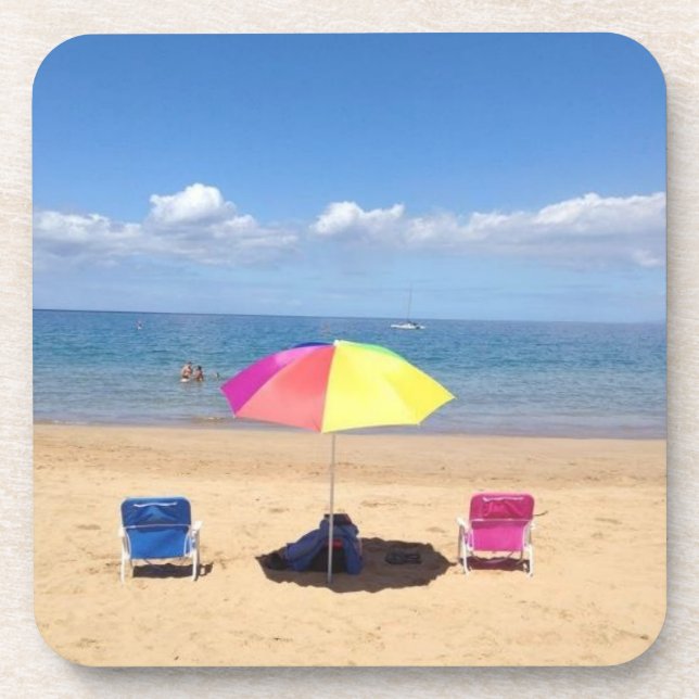 Beach Chairs Umbrella Ocean Scene Hawaii Coasters (Front)