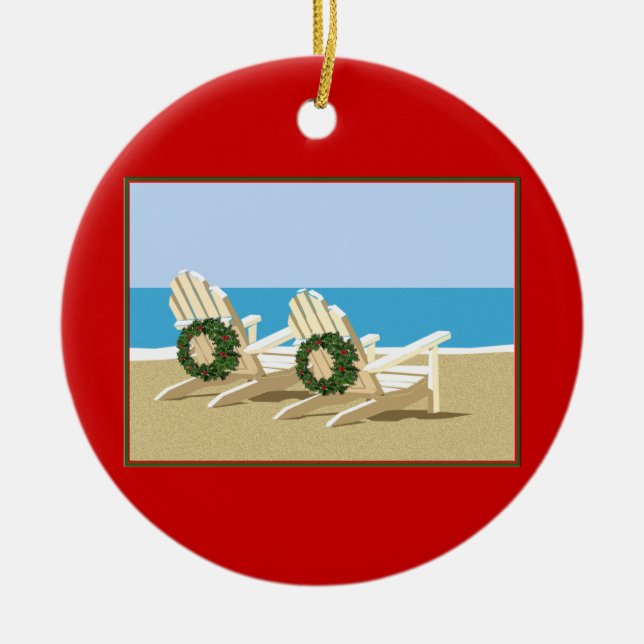 Beach Chairs & Wreaths Ceramic Ornament (Front)