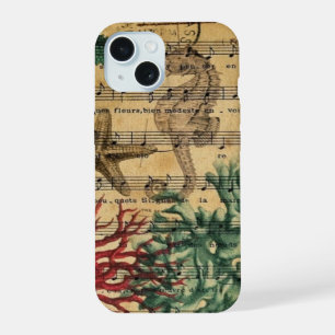 beach chic coastal coral seahorse seashell iPhone 15 case