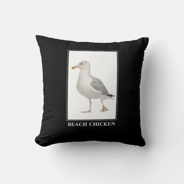 Beach Chicken – Seagull Gull Humour Cushion (Front)