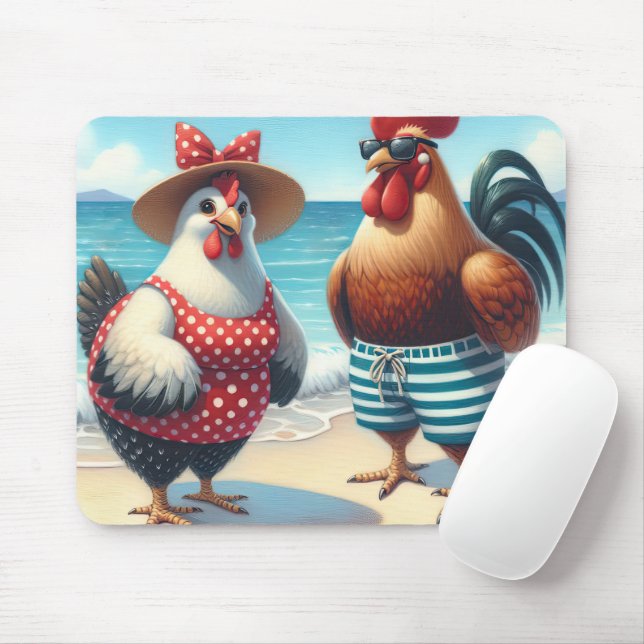 Beach Chickens Wearing Swimsuits Mouse Pad (With Mouse)