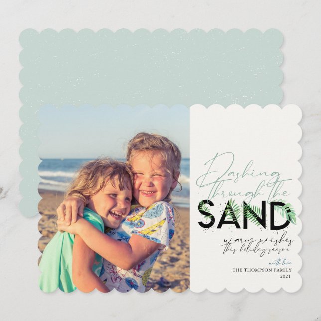 Beach Christmas Aqua Dashing Through The Sand Holiday Card (Front/Back)