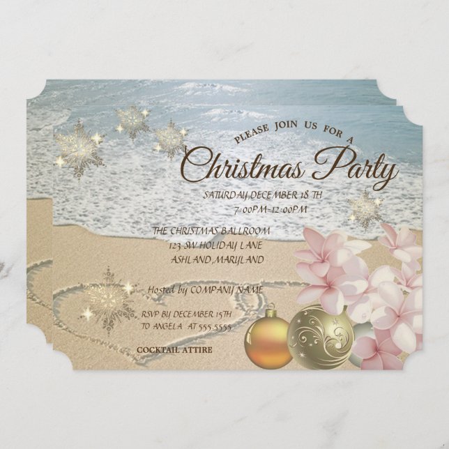 Beach,Christmas Balls,Plumeria Corporate Party Invitation (Front/Back)