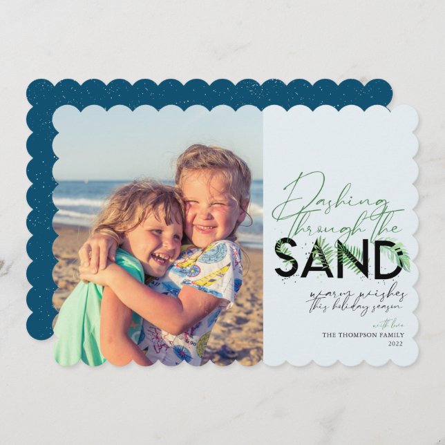 Beach Christmas  Blue Dashing Through The Sand  Holiday Card (Front/Back)