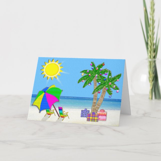 Beach Christmas Cards, Cheery Palm Trees, Sunshine Holiday Card (Front)