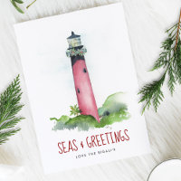 Beach Christmas Cards Watercolor Lighthouse