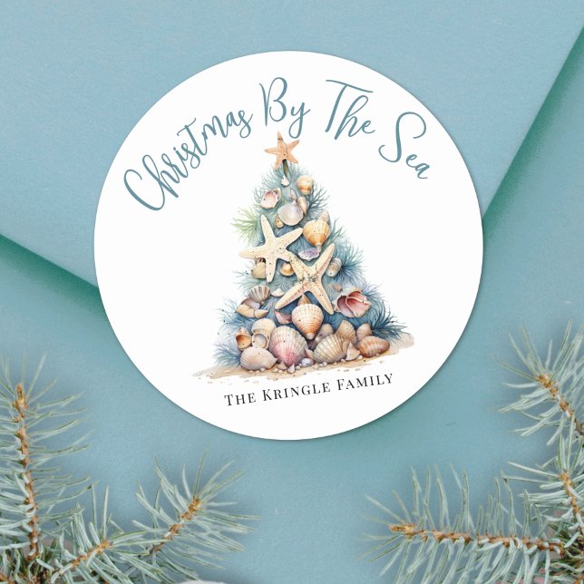 Beach Christmas Classic Round Sticker (Beach Christmas Classic Round Sticker )