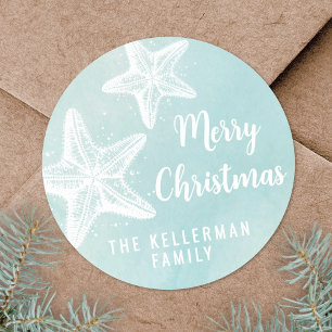 Beach Christmas Classic Round Sticker